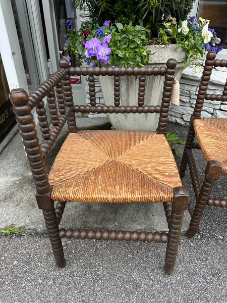 Pair of Bobbin Rush Seated Corner Chairs