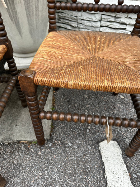 Pair of Bobbin Rush Seated Corner Chairs