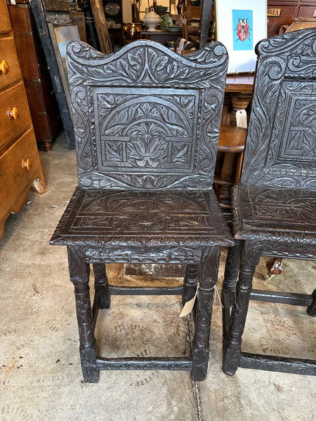 Pair of English Carved Oak Chairs