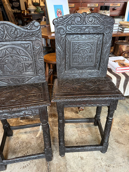 Pair of English Carved Oak Chairs