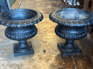 Pair of Black Painted Cast Iron Urns