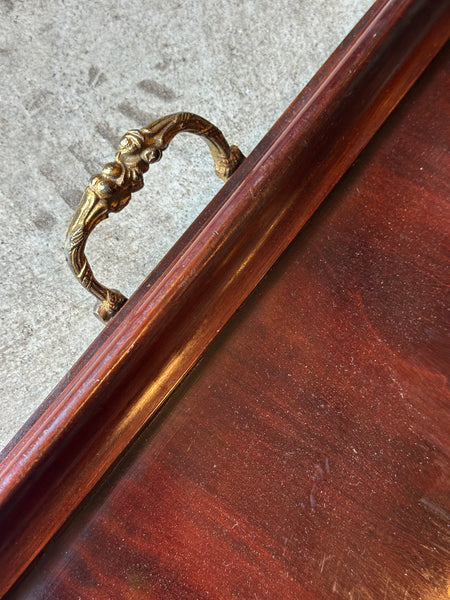 Mahogany Inlaid Tray with Brass Handles
