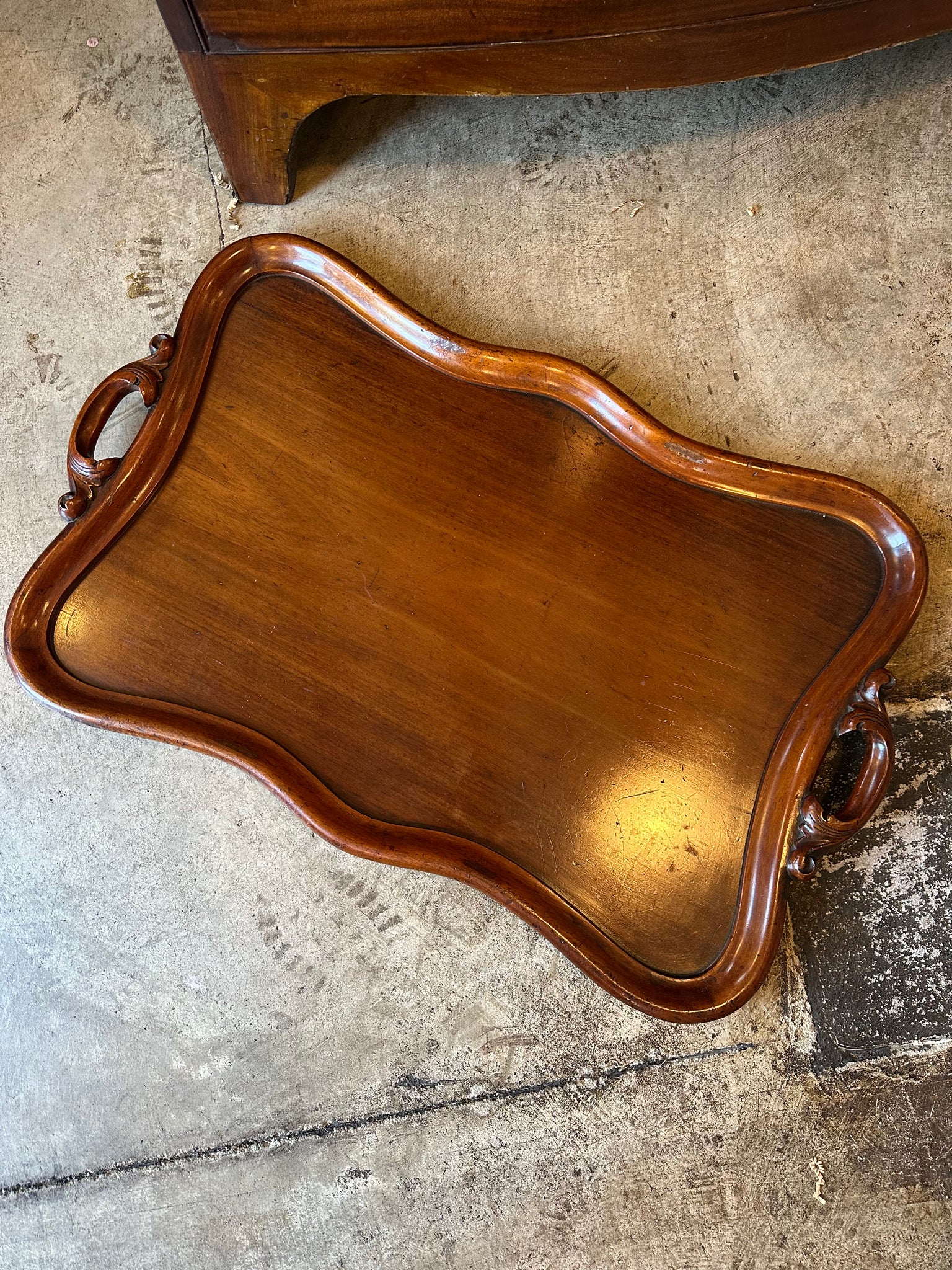 Mahogany Tray with Beautiful Carved Handles