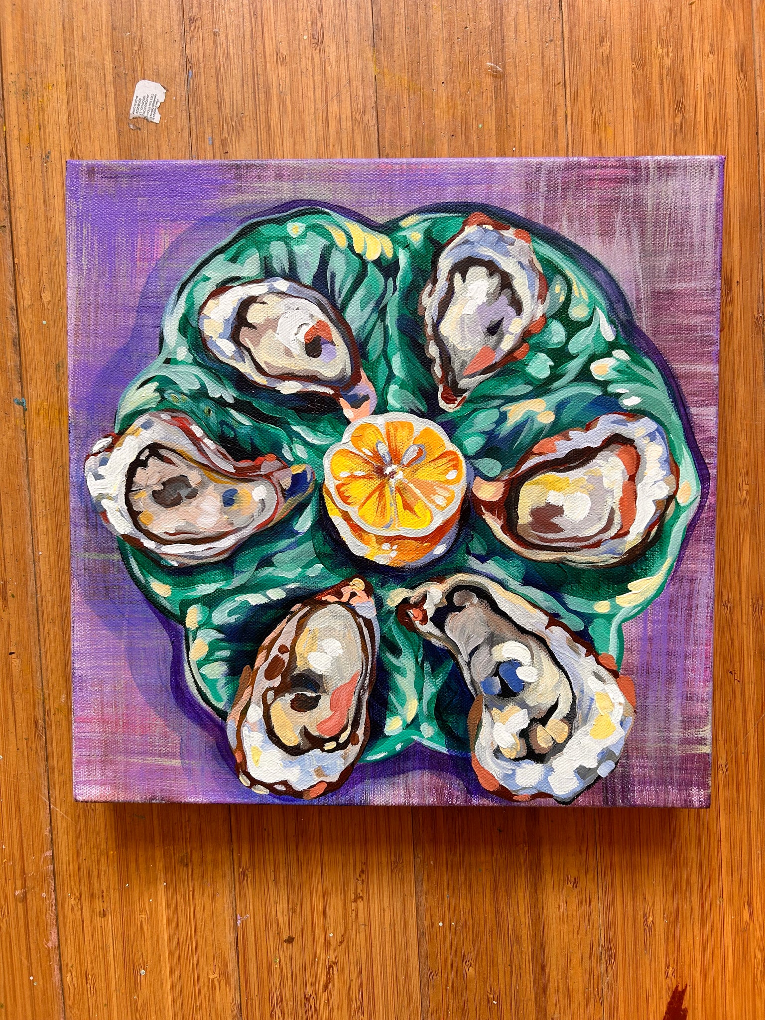 Oysters on a Gien Oyster Plate on Purple Background, by Angela Hughes Zokan