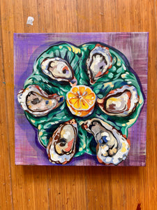 Oysters on a Gien Oyster Plate on Purple Background, by Angela Hughes Zokan