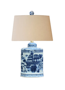 Blue and White Porcelain Canton Urn Lamp