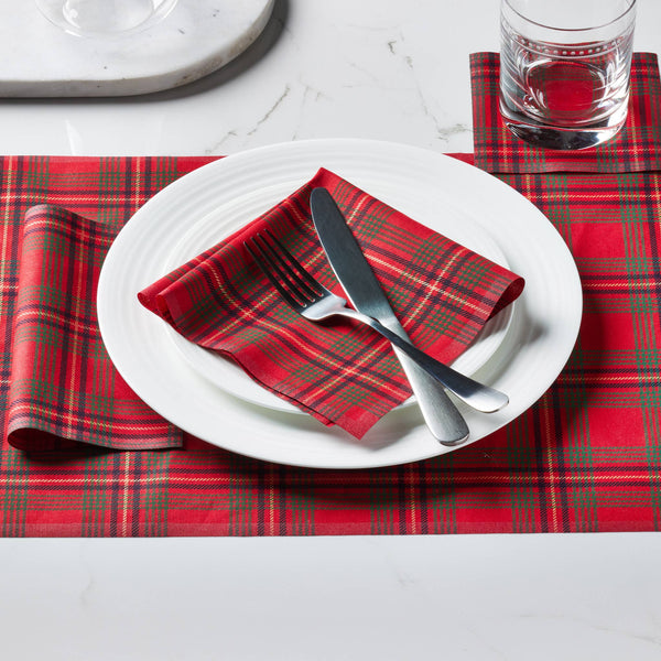 MY DRAP Cotton Cocktail Napkins 50 Per Roll, Red Tartan Xmas: 100% Cotton