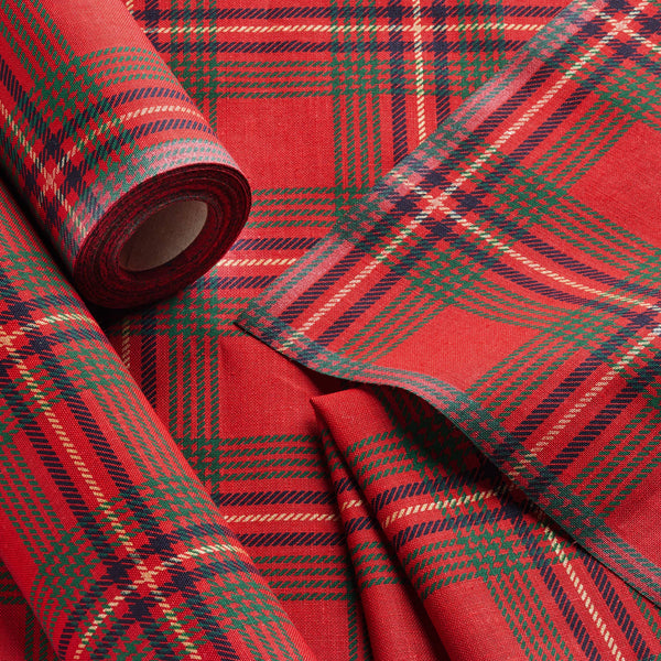 MY DRAP Cotton Cocktail Napkins 50 Per Roll, Red Tartan Xmas: 100% Cotton