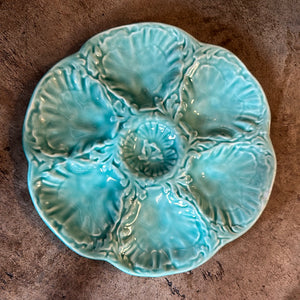 Vintage Gien Turquoise Majolica Oyster Plate