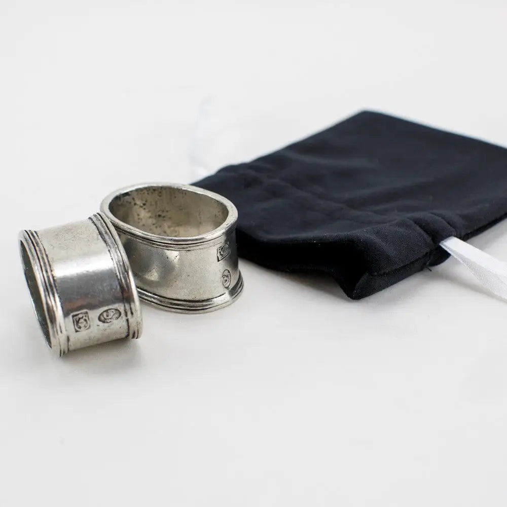 Vintage Smooth Oval Pewter Napkin Ring, Set of 2