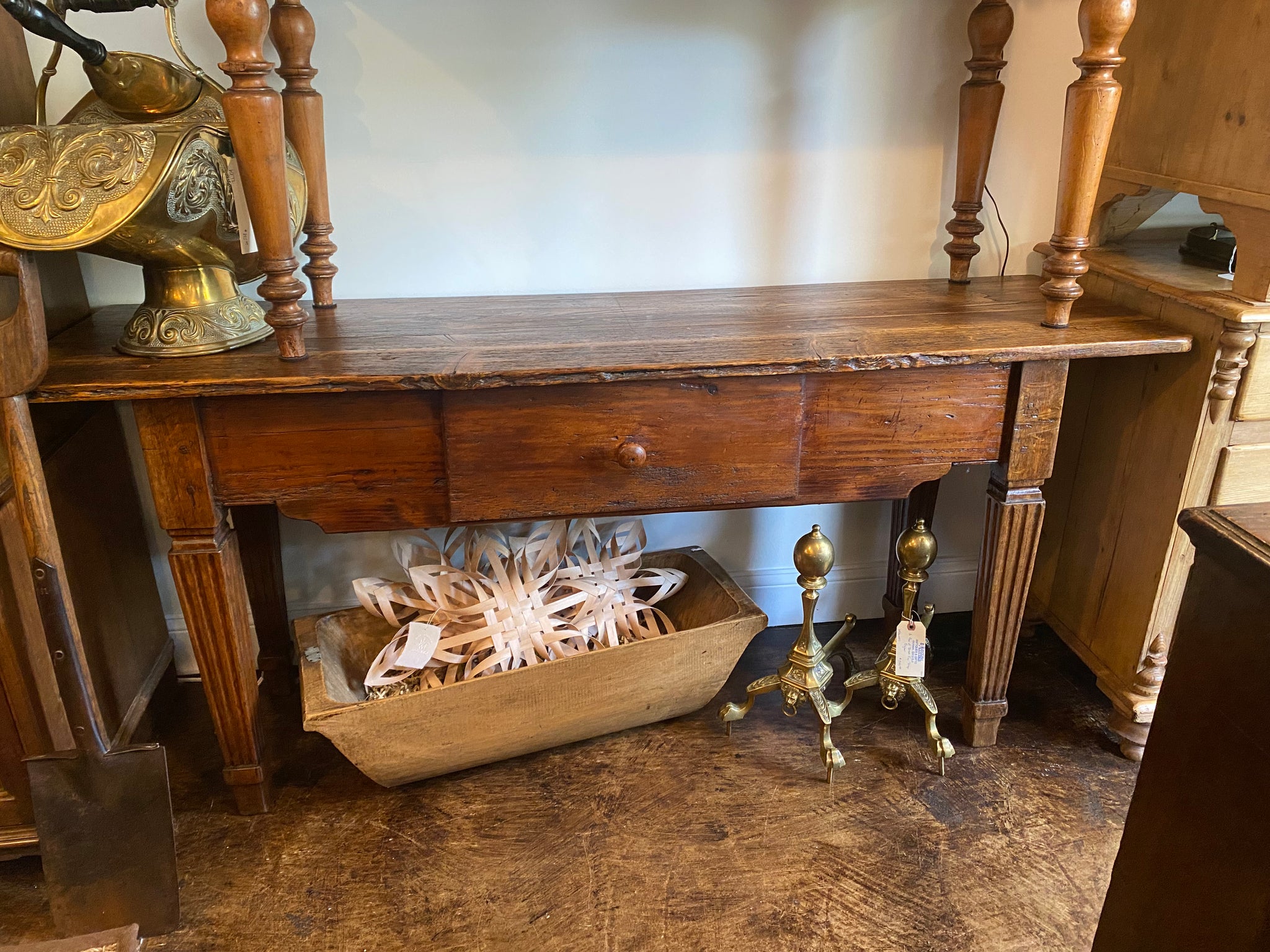 French Scrubbed Pine Farmhouse Side Table