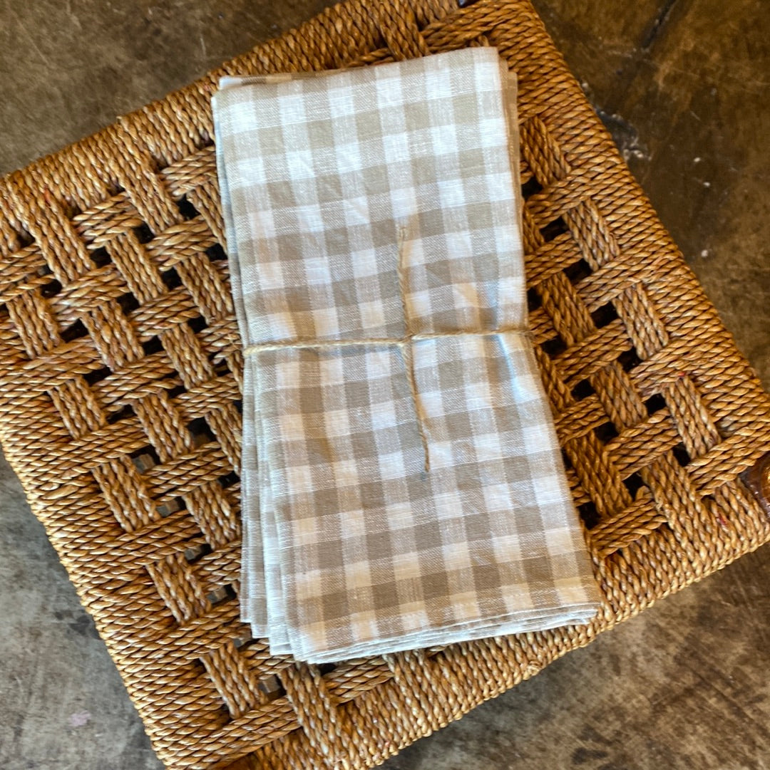 Washed Linen, Set of 4 - Taupe Check