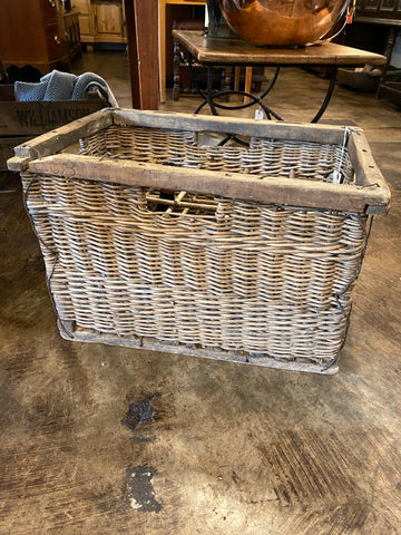 French Wicker and Oak Champagne Bottle Basket