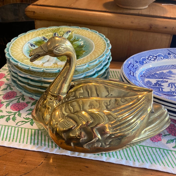 Brass Swan with Ink Wells