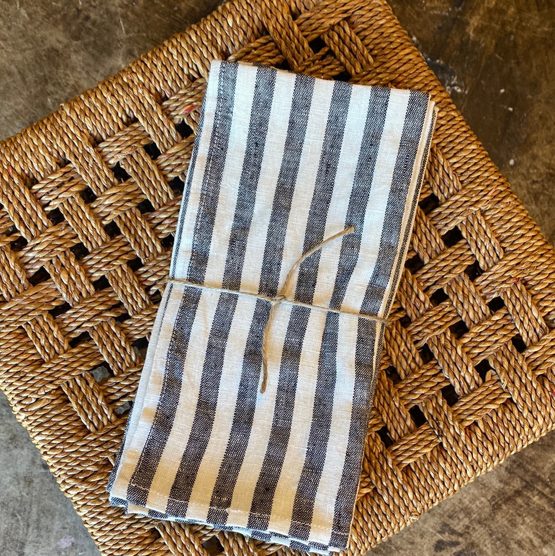 Washed Linen, Set of 4 - Black Stripe