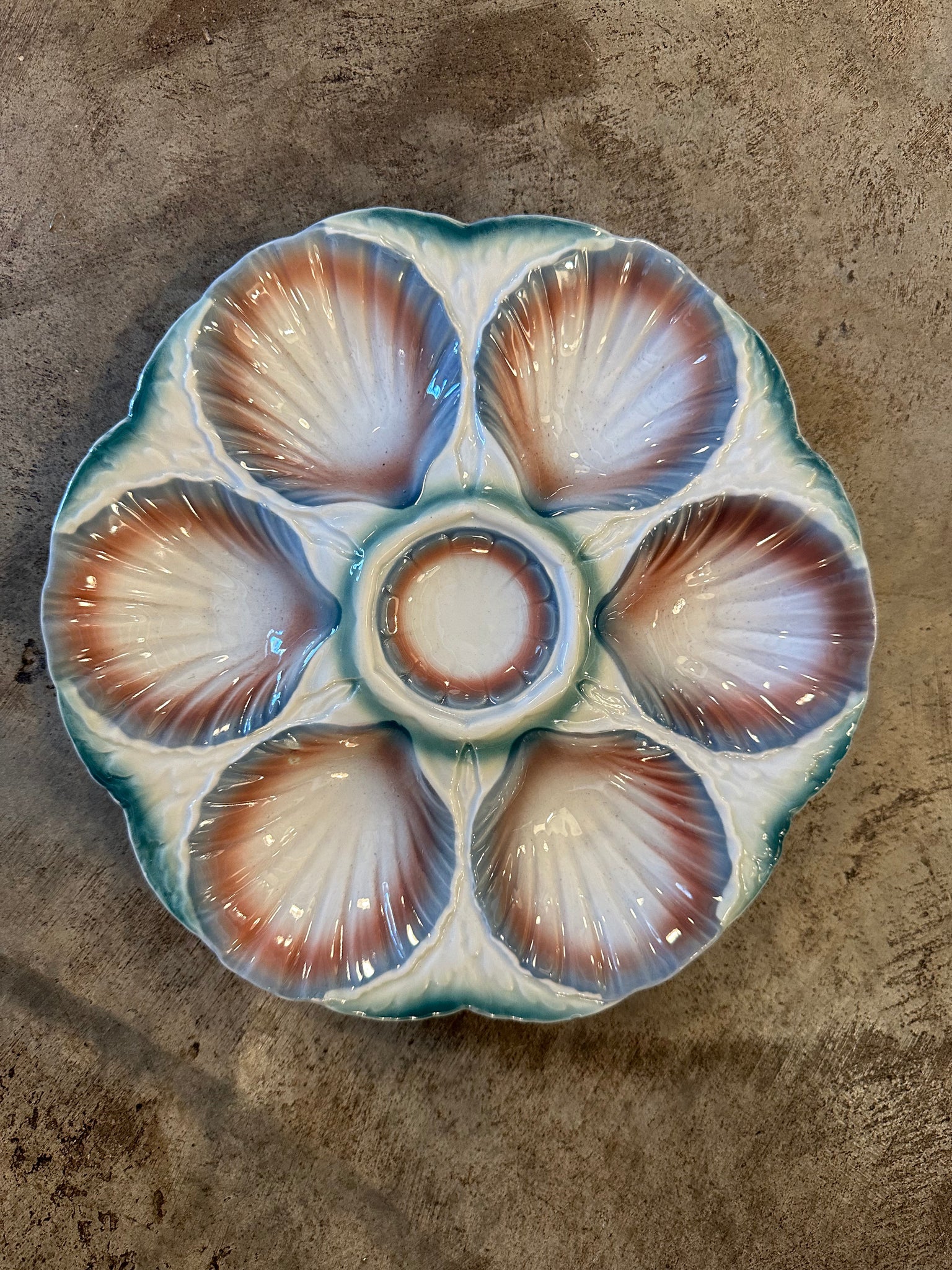 Vintage 1930s Digoin Sarreguemines Pastel Shell Oyster Plate