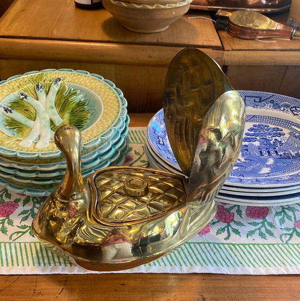 Brass Swan with Ink Wells