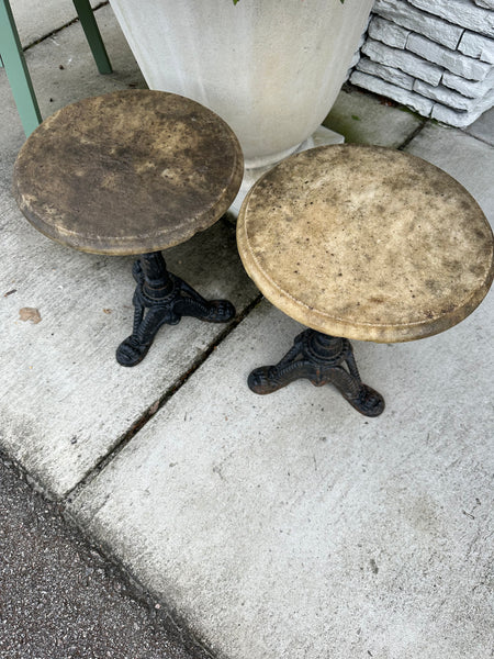 Pair of Marble Top Tables with Cast Iron Bases