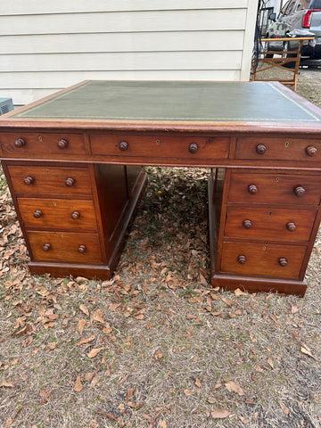 English Mahogany Partners Desk with Leather Top