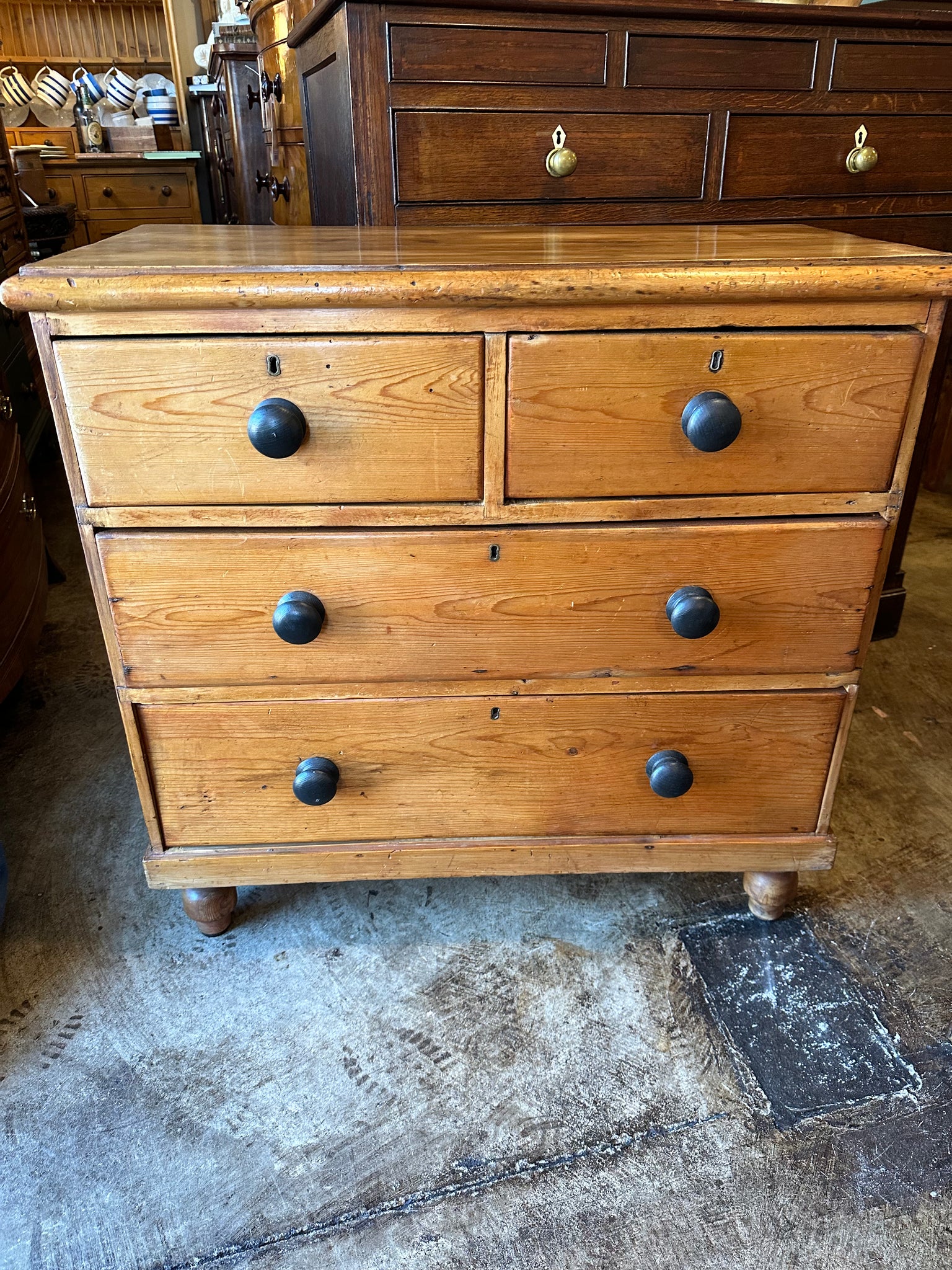 Victorian Pine Chest with Painted Black Pulls