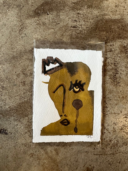 "Looking Gold with Crown", original artwork by ZL, 3.75" x 5"