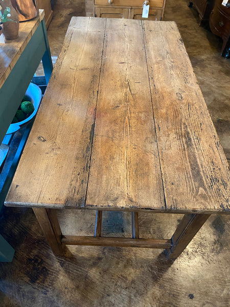 Early Pine Table with Double Stretchered Base