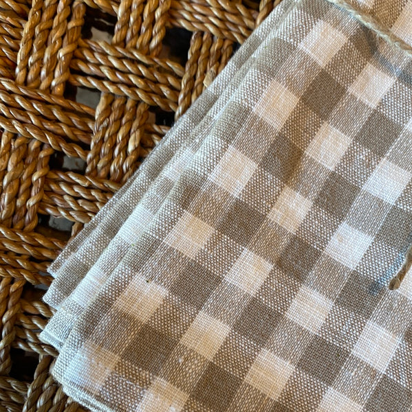 Washed Linen, Set of 4 - Taupe Check