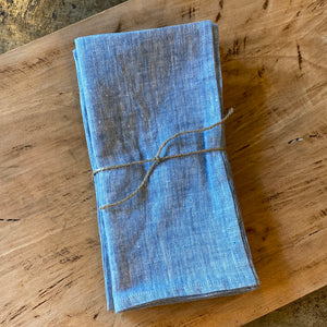Washed Blue Chambray Linen Napkins, Set of 4
