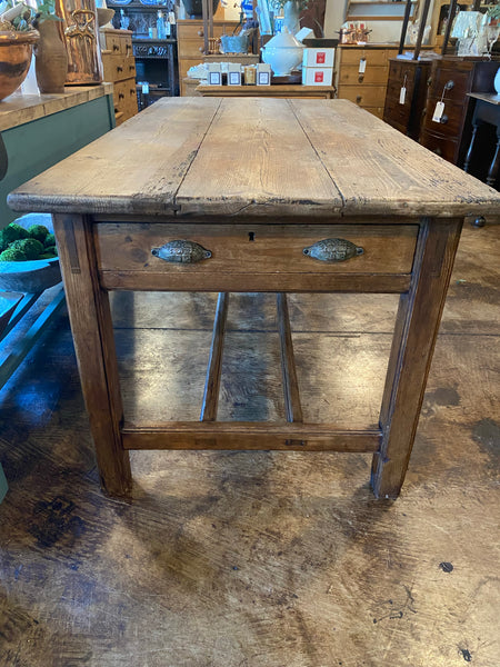 Early Pine Table with Double Stretchered Base