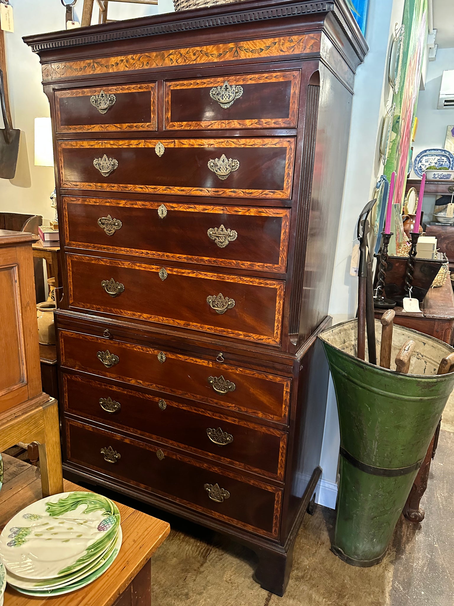 Georgian Inlaid Mahogany Chest on Chest