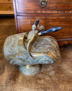 Ornate English Brass Coal Hod