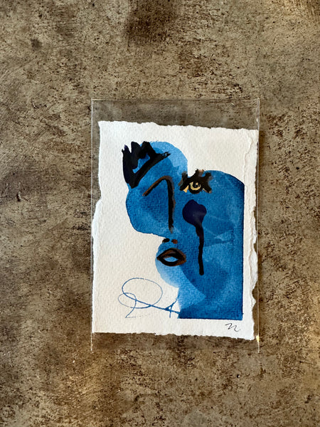 "Looking Blue with Crown", original artwork by ZL, 3.75" x 5"