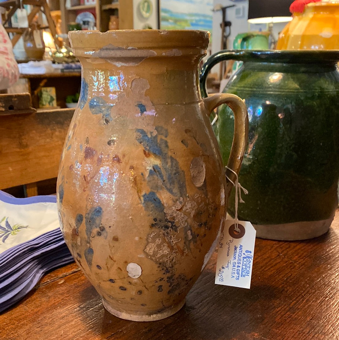 Pyrenees Jug, Tan with Blue and Brown Glaze