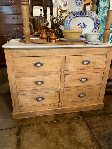 French Poplarwood Chest with Marble Top, Burgundy