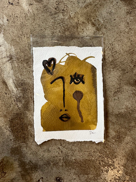 "Looking Gold with Heart", original artwork by ZL, 3.75" x 5"